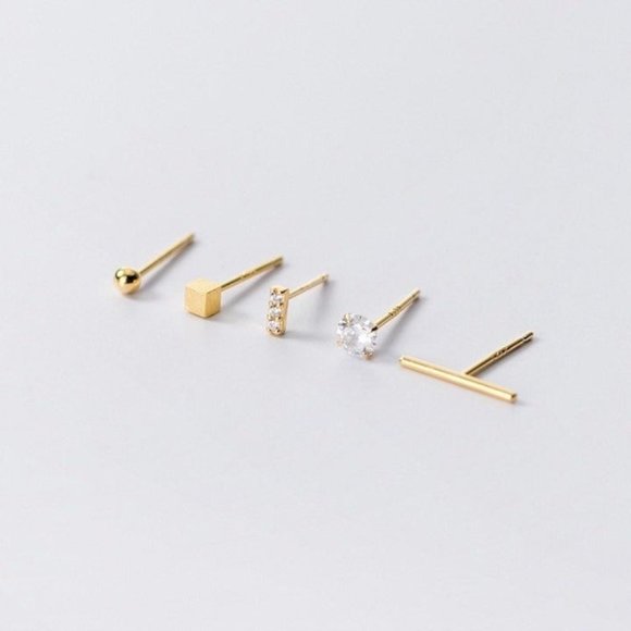 5pcs Small Stud Set Earrings-Gold ECZ019 - Picture 1 of 7